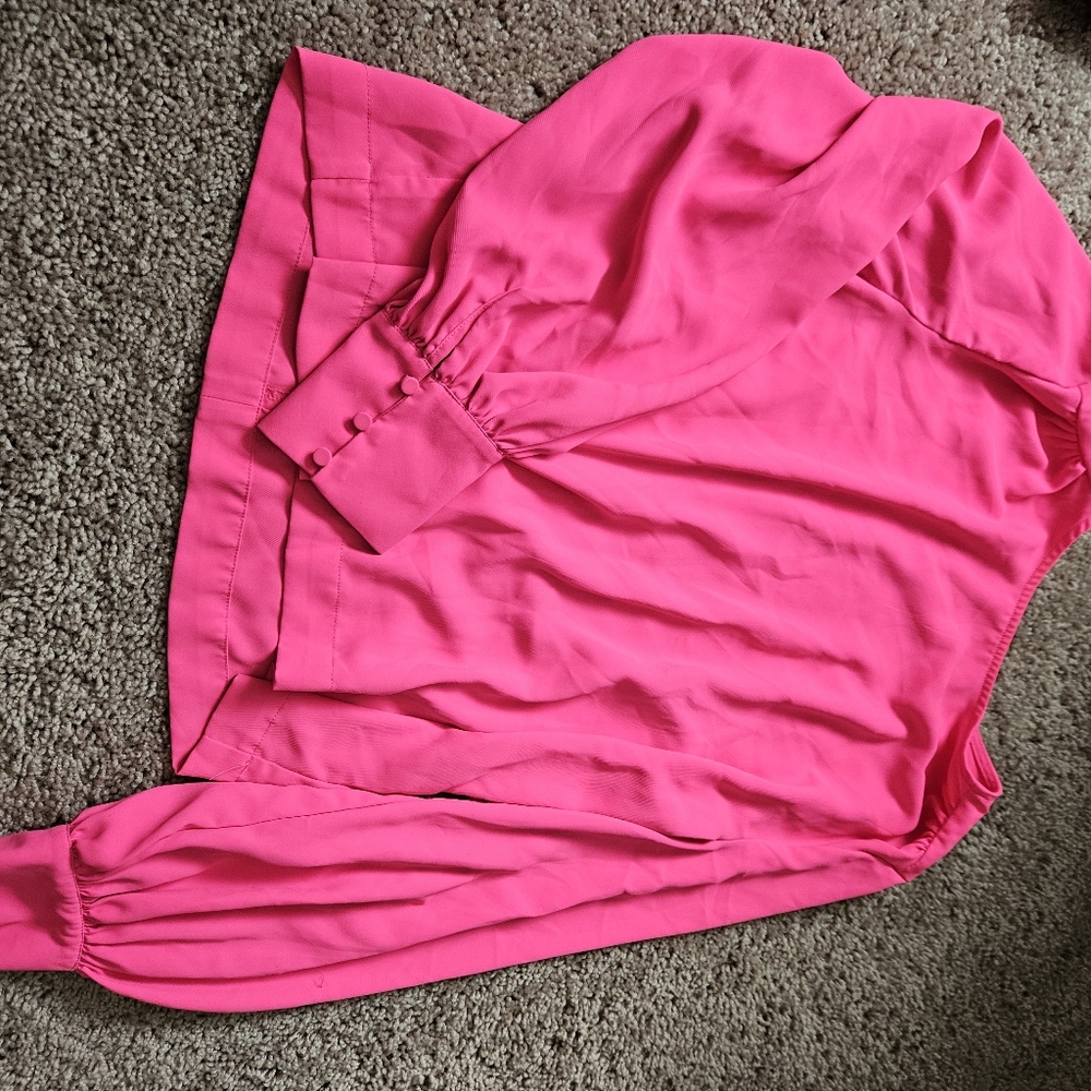 Marled neon pink small womens blouse dress long sleeve proffessional work attire - Picture 3 of 6